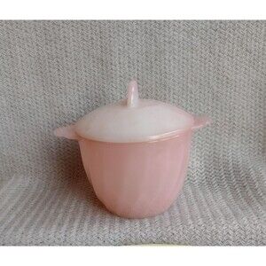 Fire King Pink Swirl Sugar Bowl w Lid 1950 USA Anchor Hocking- VTG - cottagecore